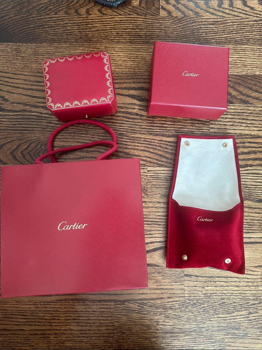 Cartier Red Luxury Jewelry Pouch, Gift Boxes and Shopping Bag